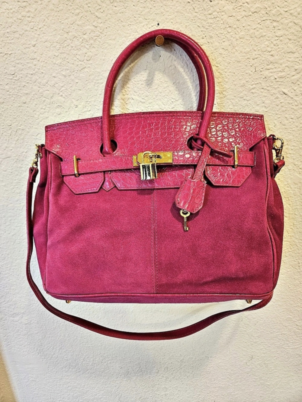Diane Gilman Fuchsia Pink Suede Satchel Like New